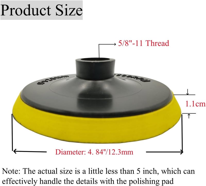 ComeFloor 5 Inch Hook and Loop Backing Pad, 5/8"-11 Thread Polishing Sanding Backer Plate, Angle Grinder Accessories for Car, Wood, Metal Buffering, 2 Pack - Image 5
